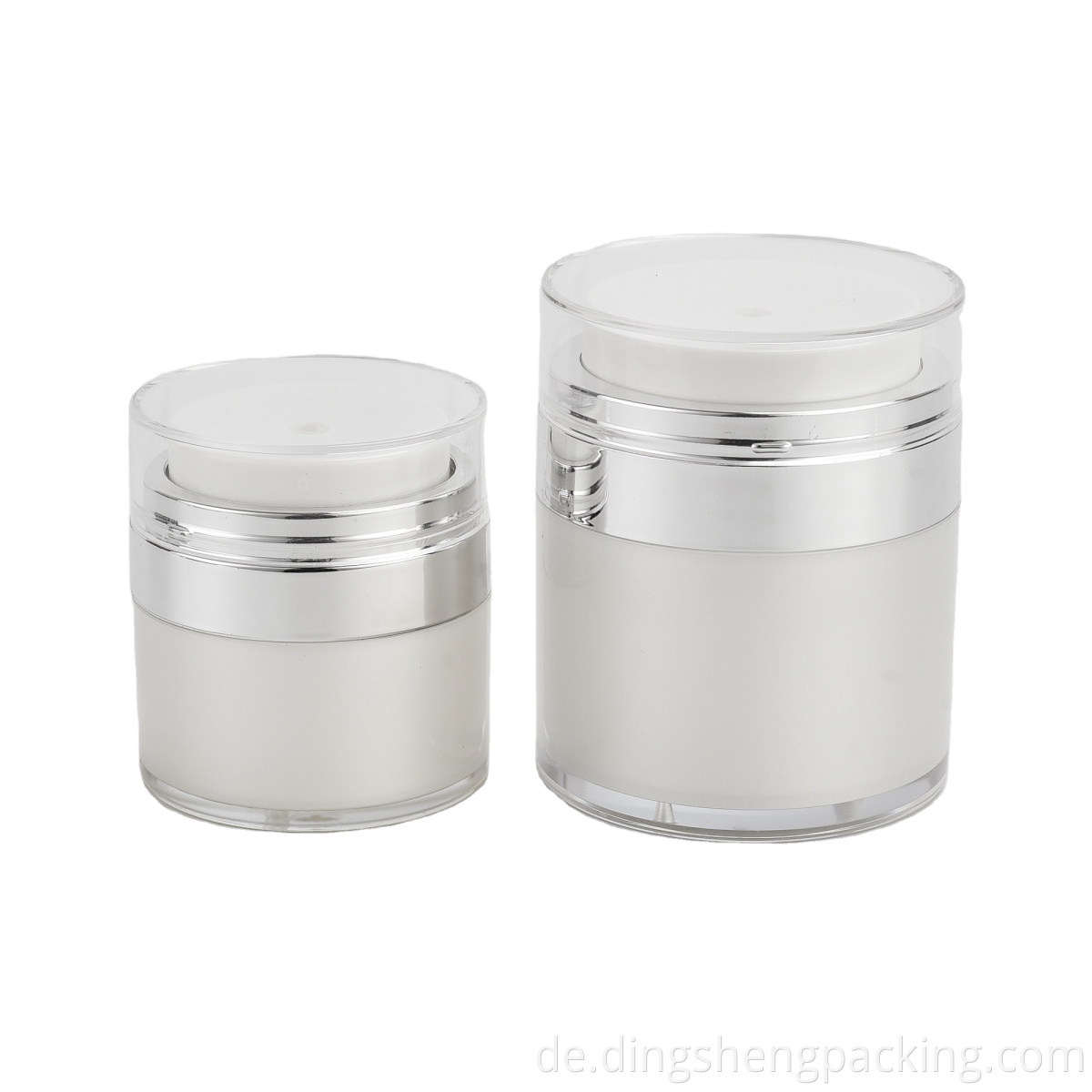 New design 15ml airless jar silver airless cosmetic jars 30ml 50ml white pump lotion containers